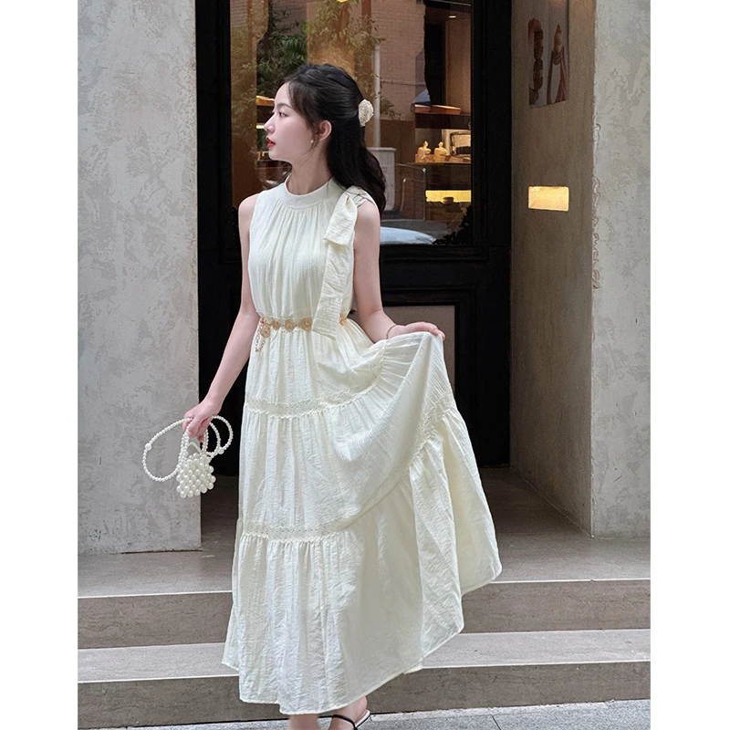 【尼斯假日】小个子定制版夏季温柔度假风法式时尚挂脖沙滩连衣裙女