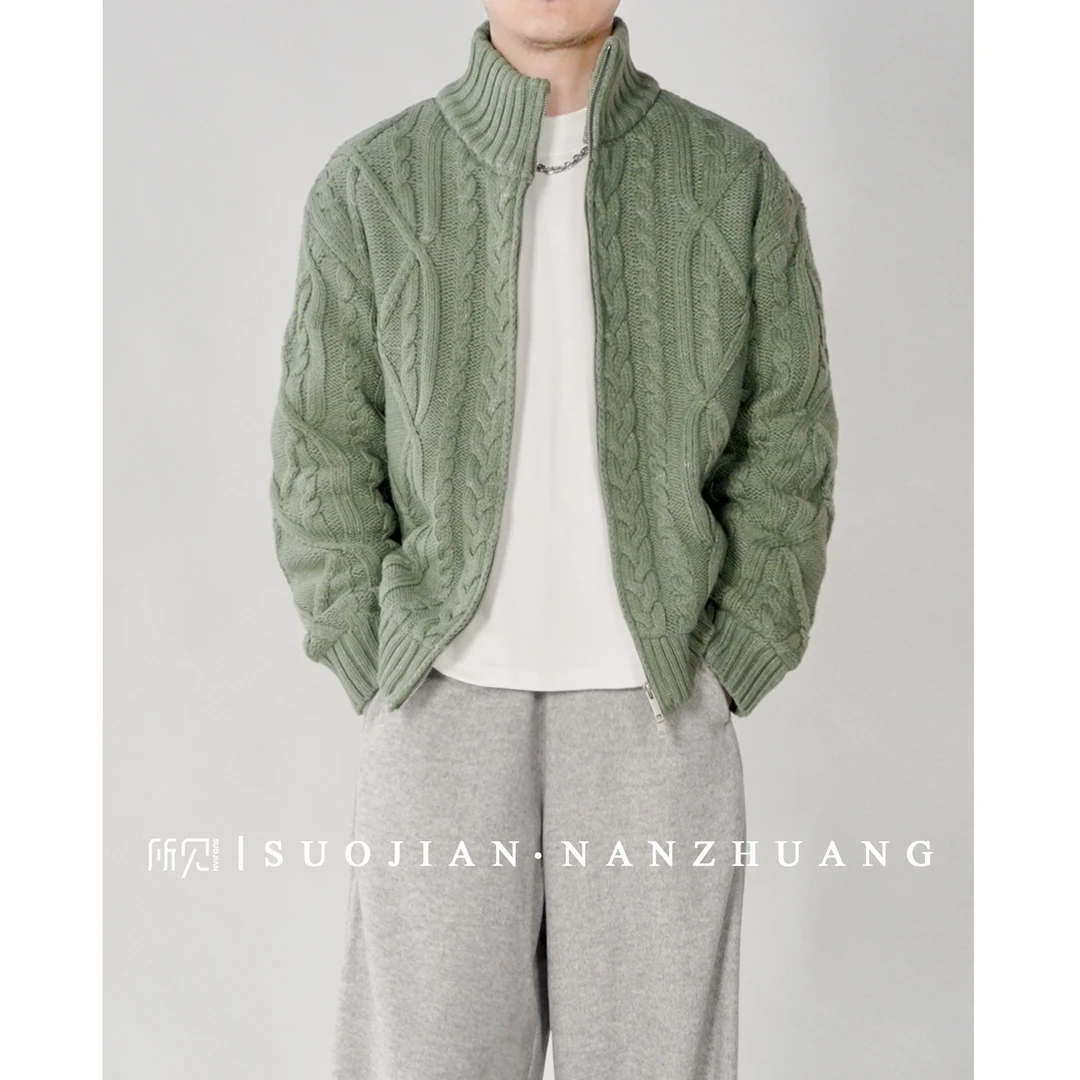SUOJIAN时尚新年冬季男士保暖加厚显壮纯色情侣半高领针织棉衣