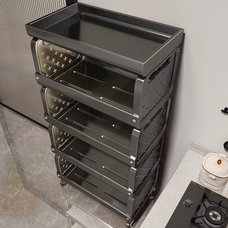 优勤厨房置物架多功能落地放果蔬菜篮子多层收纳架调料移动小推车