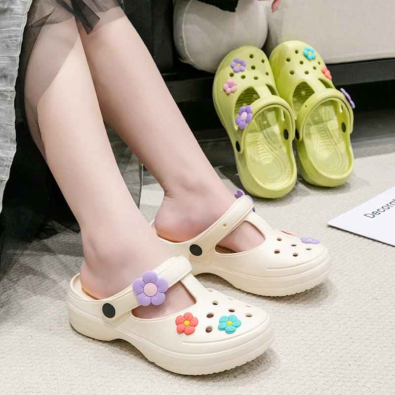 夏季洞洞鞋女士凉拖鞋外穿包头可爱沙滩鞋厚底花园鞋防滑增高拖鞋