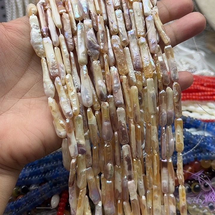 玛瑙/玉髓未镶嵌珠宝半成品一条炫彩银条巴洛克珍珠