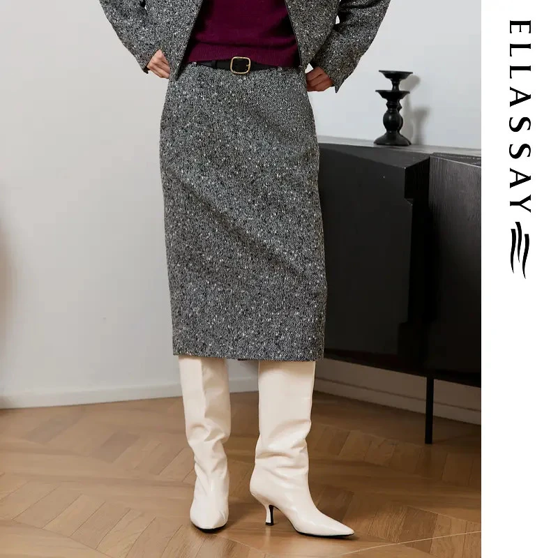 【童瑶同款】歌力思2025秋季新款复古优雅人字纹半身裙EWE363Q01400