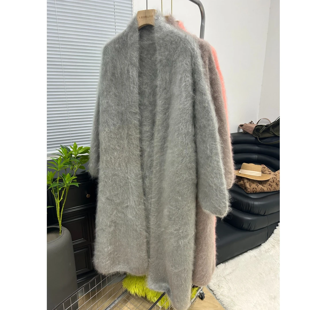 《长款浴袍》超重磅山羊绒拉绒针织大衣秋冬长款大外套LM5992