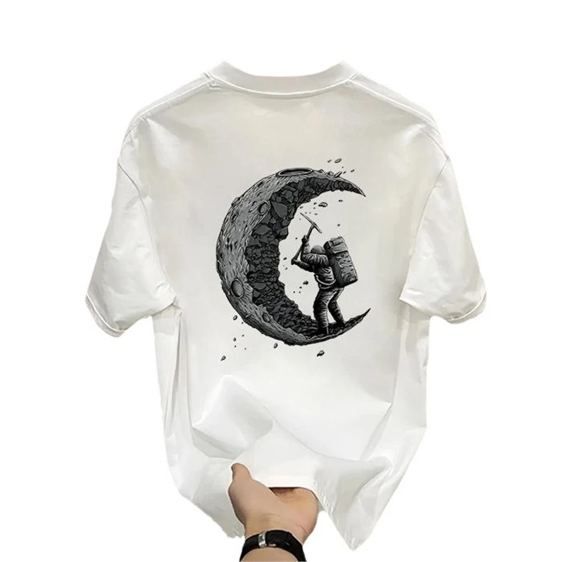 男士夏季宽松蝴蝶T恤韩版印花个性夏季圆领休闲短袖国潮大码