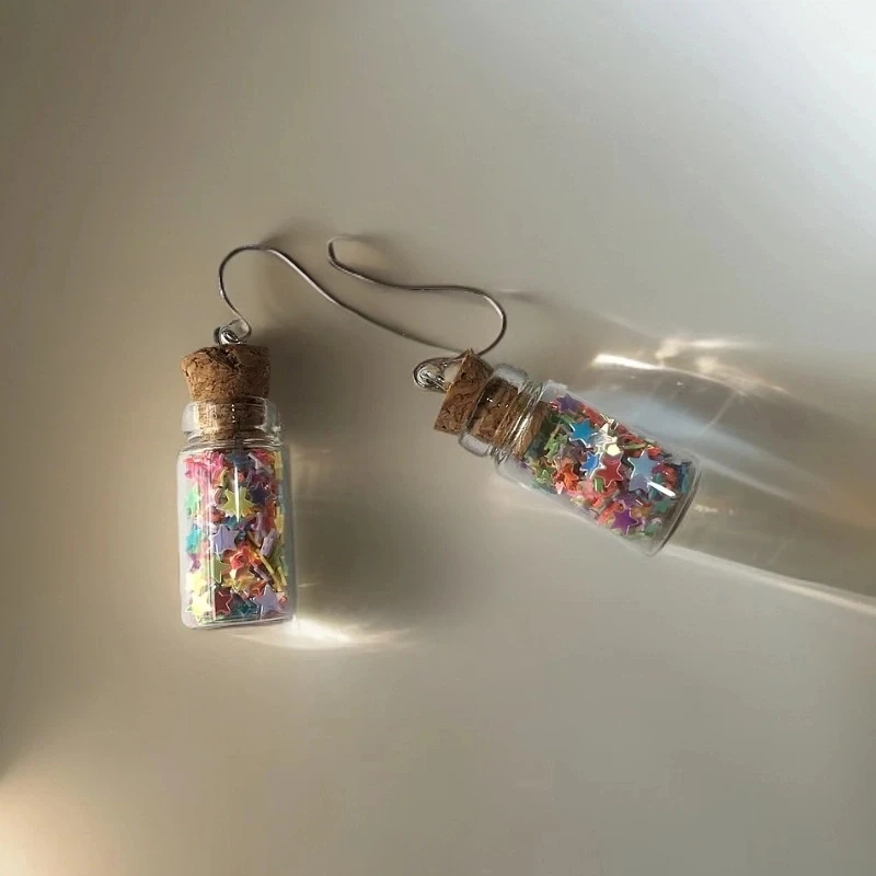 非金属玻璃耳饰 【100】韩系炫彩星星亮片装饰耳钩少女夏季甜美耳环