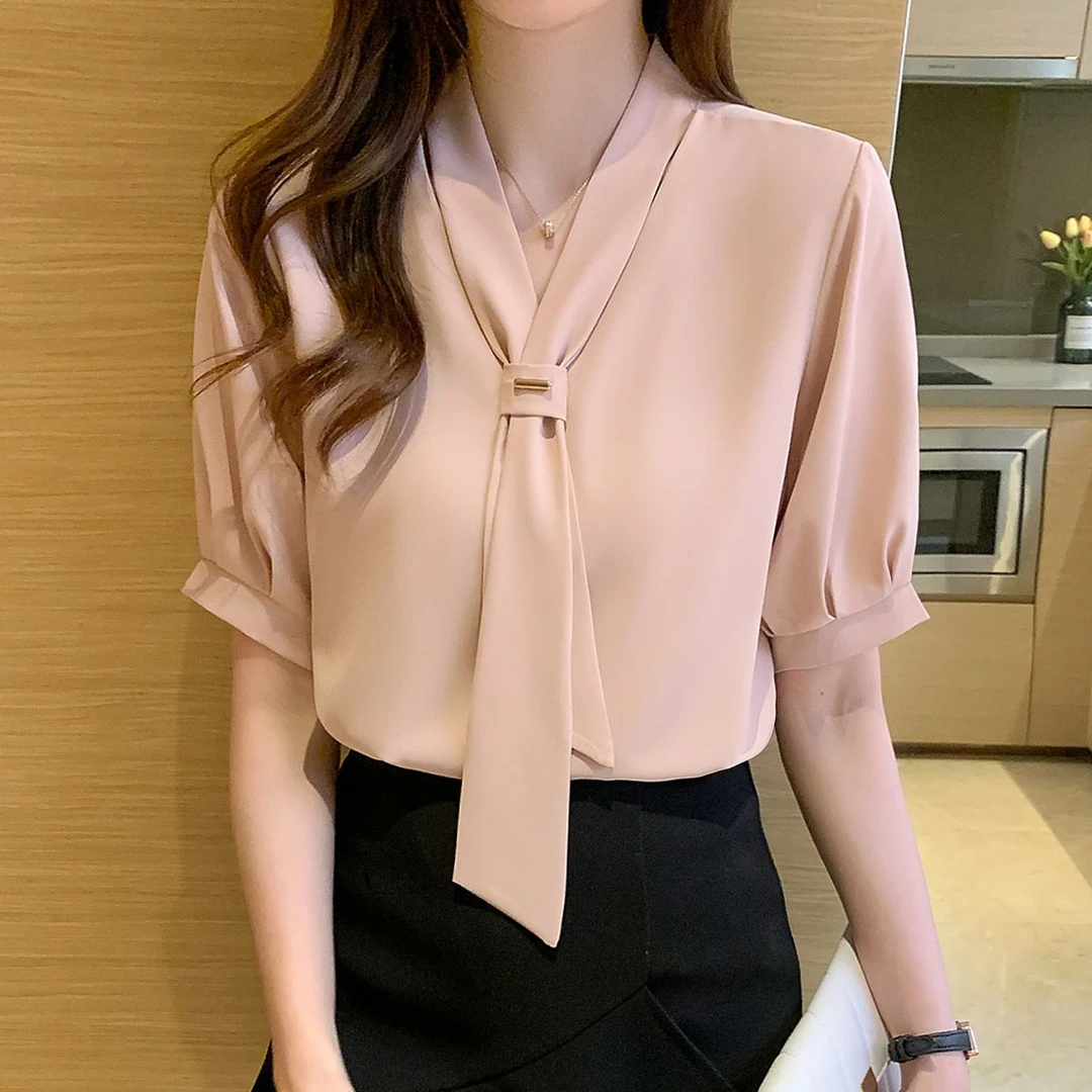 夏季女士雪纺衬衫通勤女装夏装2025年新款潮短袖上衣职业白色衬衣