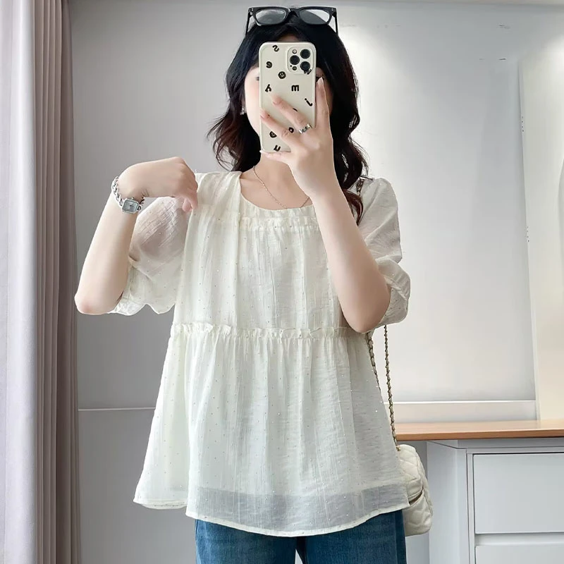 大码女装夏季新款时尚短袖衬衫女宽松显瘦百搭胖mm遮肉洋气上衣服