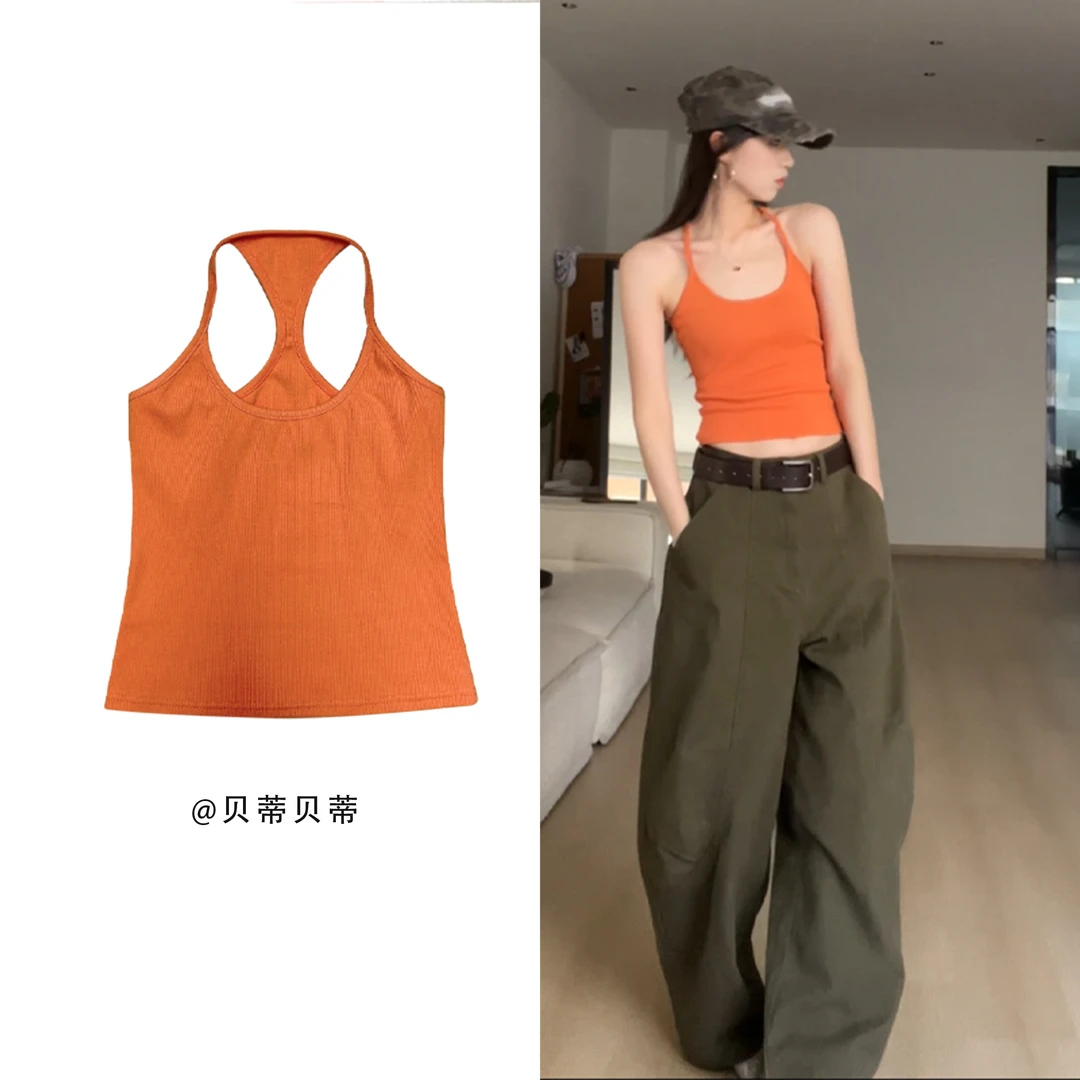 美式辣妹细带吊带背心女潮夏季新款显瘦纯欲性感简约工字背心上衣