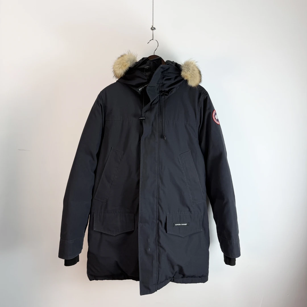 95新 CANADA GOOSE Langford海军蓝徽标长款羽绒服S码