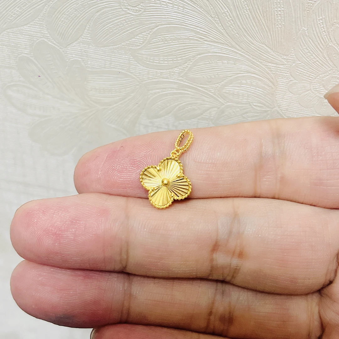 足金999镭射四叶草吊坠双面时尚仙女