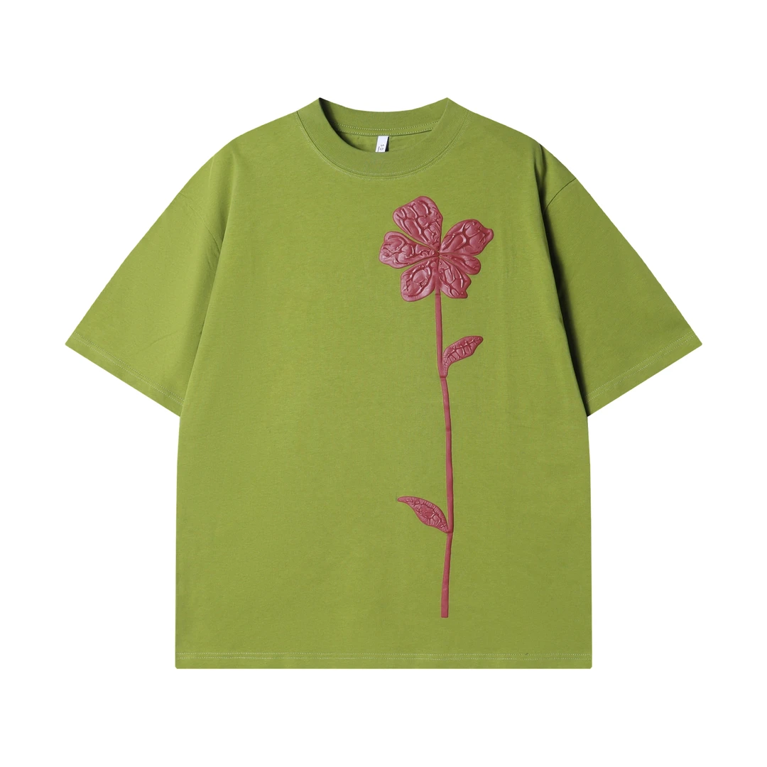 T1468夏季新款时尚拼接花卉男士短袖潮流百搭休闲T恤宽松小众上衣