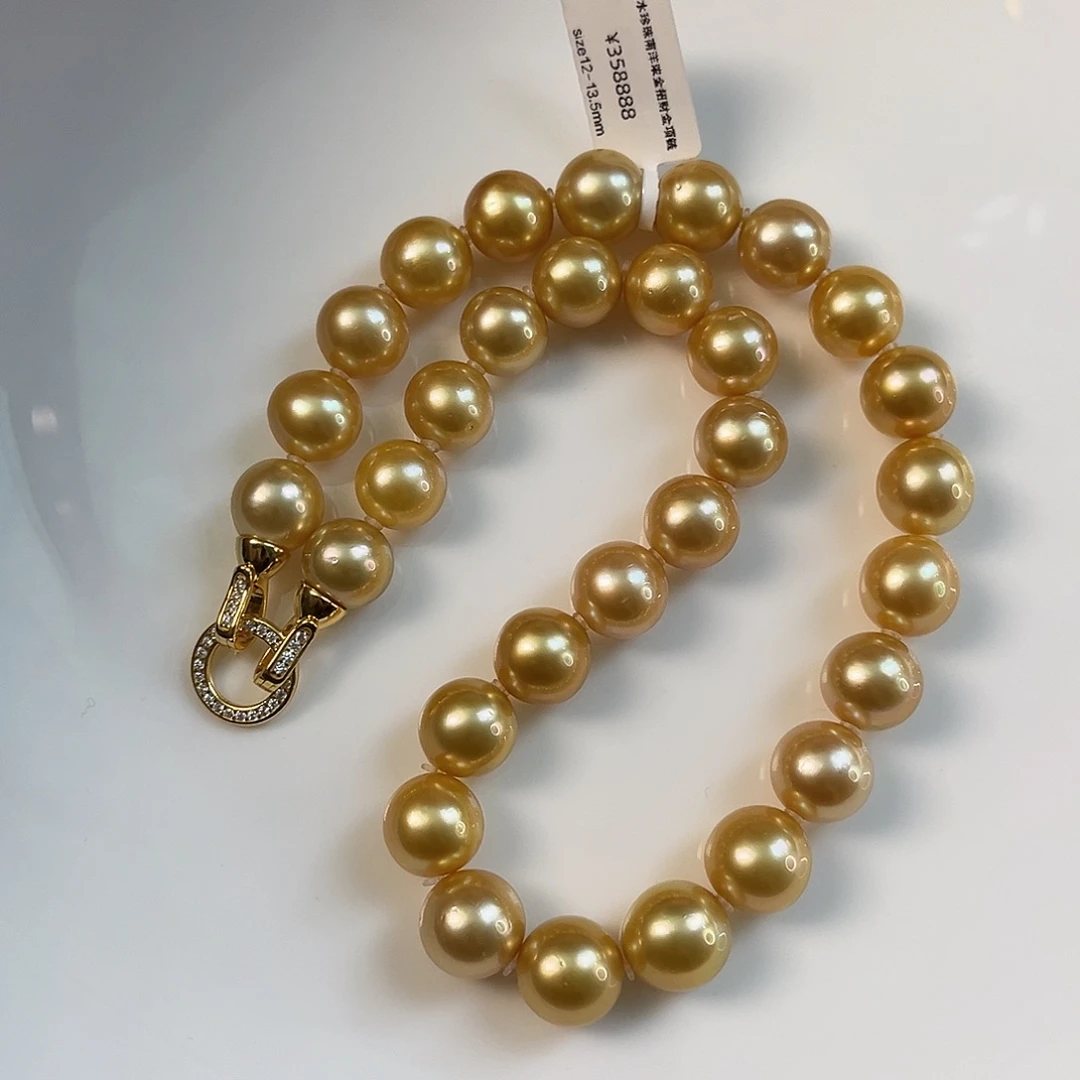无***6银S925镶嵌颈饰海水珍珠南洋浓金12-13.5