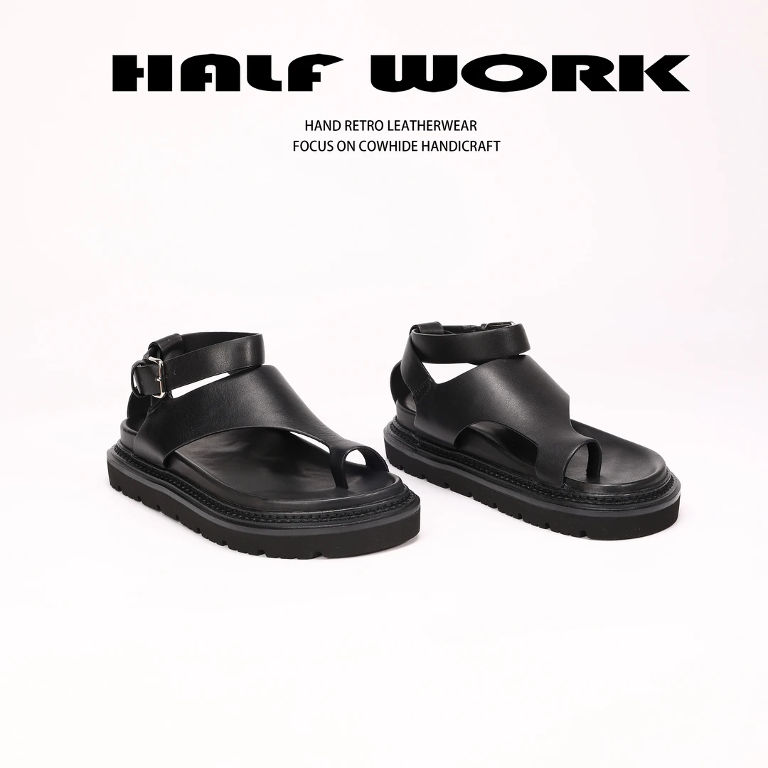 HALF WORK/伴工 头层牛皮真皮个性舒适百搭罗马鞋T-19
