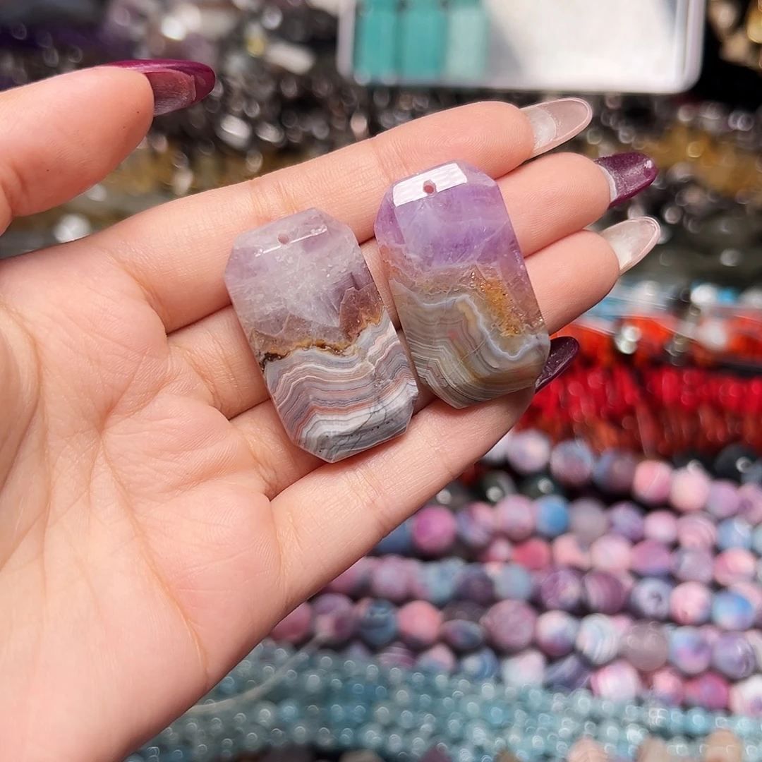 玛瑙/玉髓足银镶嵌珠宝半成品X253极光玛瑙方牌吊坠34*20*7.2mm