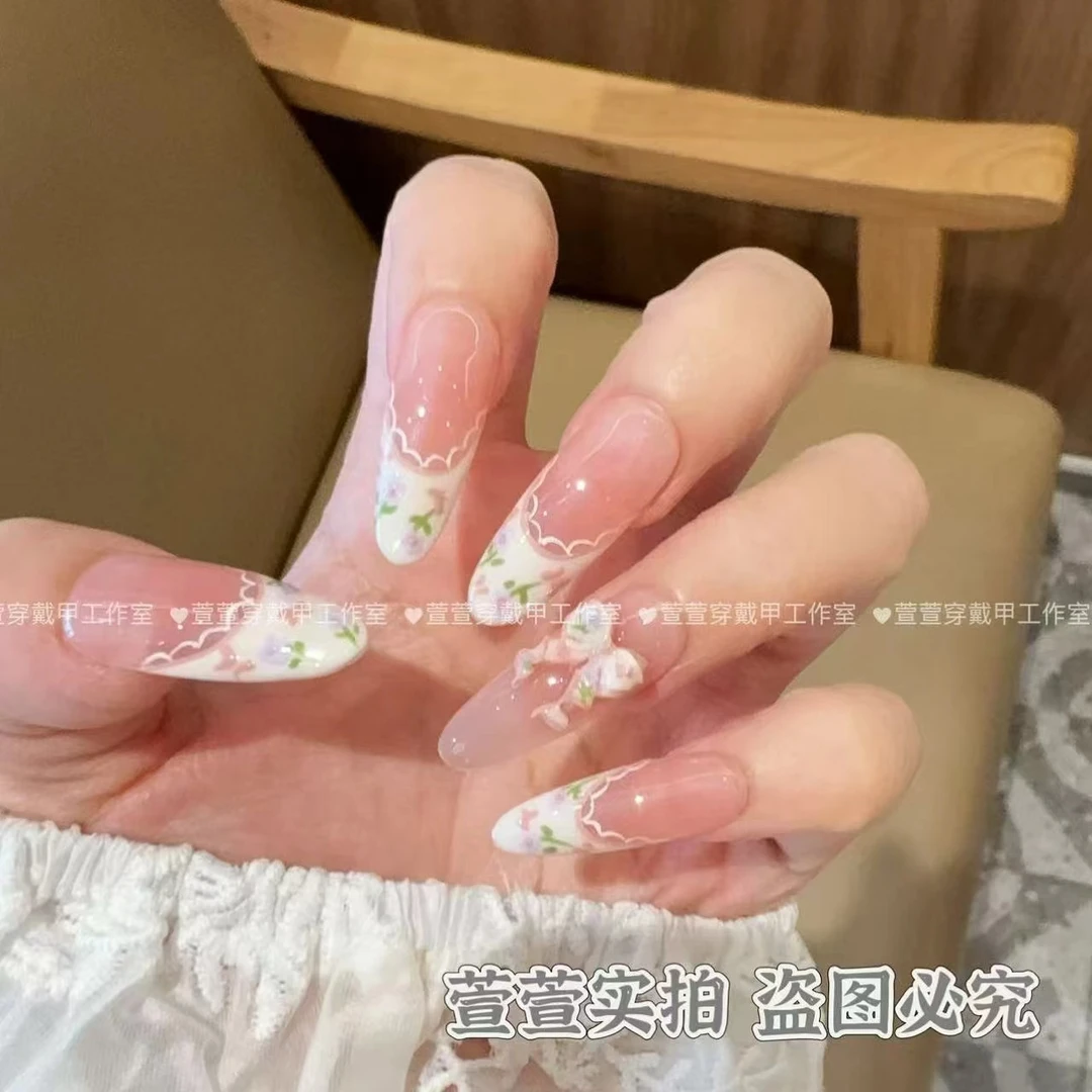 【奶油小花】纯手工穿戴甲夏猫眼款可拆卸甲片10片