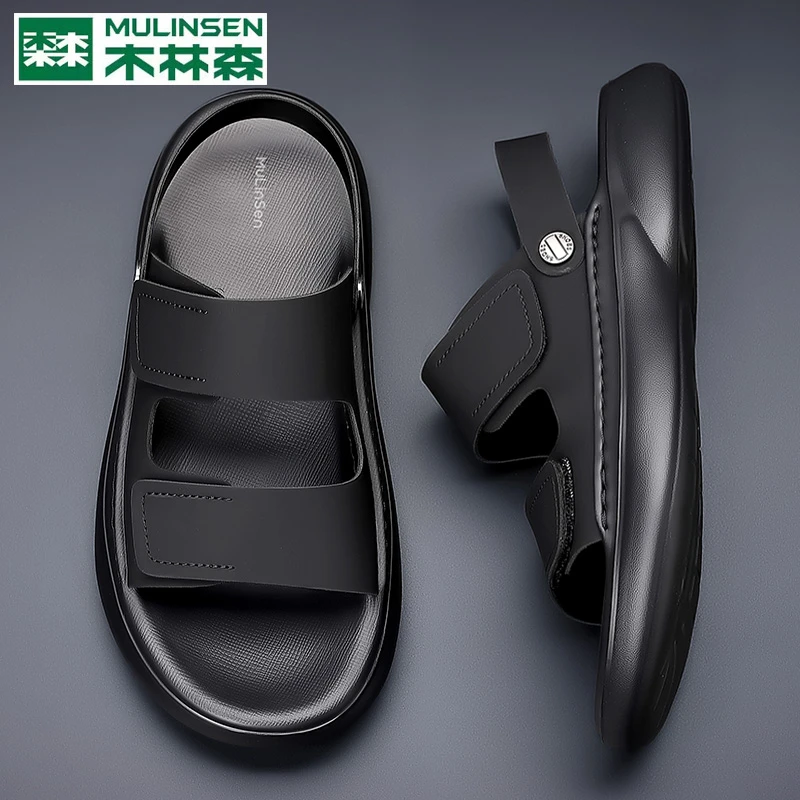 木林森夏季防滑耐磨防水沙滩鞋中年爸爸凉鞋舒适软底男款百搭时尚