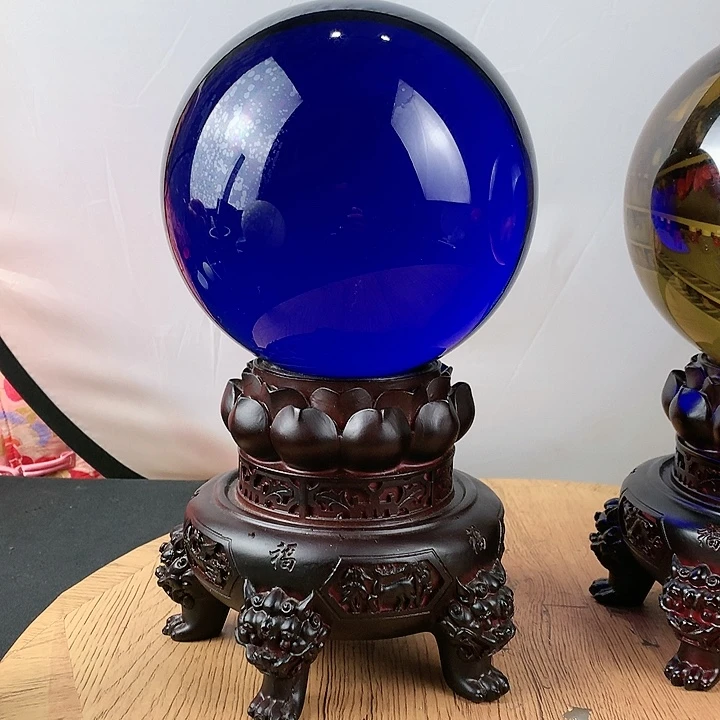用***5石材蓝水晶直径15带高档底座