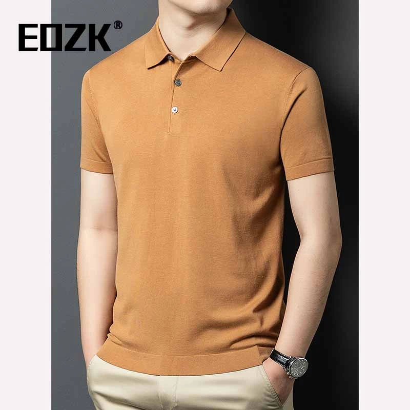 Eozk男士棉短袖t恤2025新款夏季简约百搭商务休闲翻领纯色Polo
