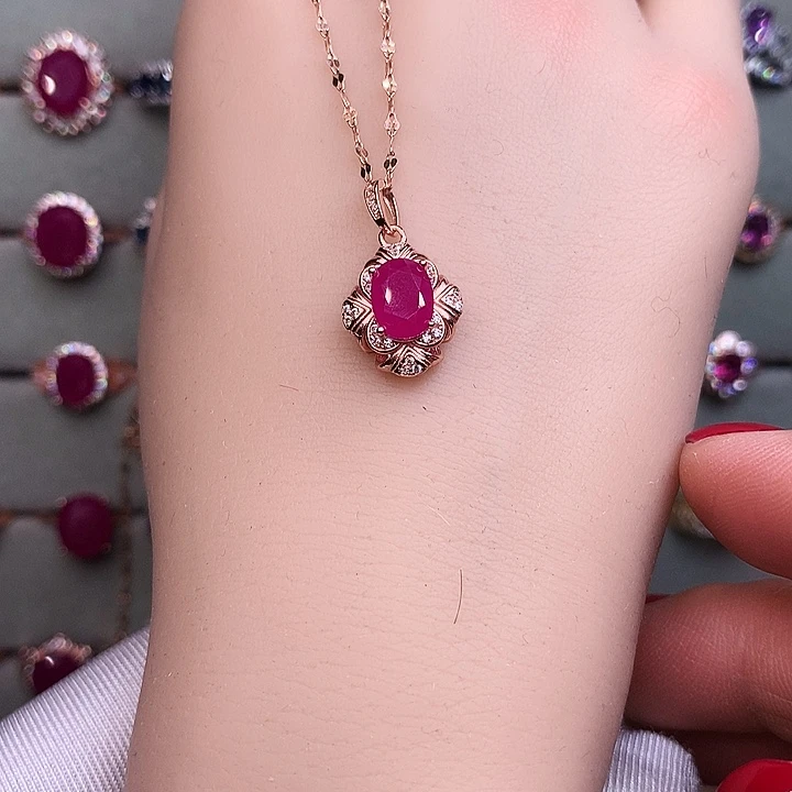 红宝石颈饰银S925镶嵌