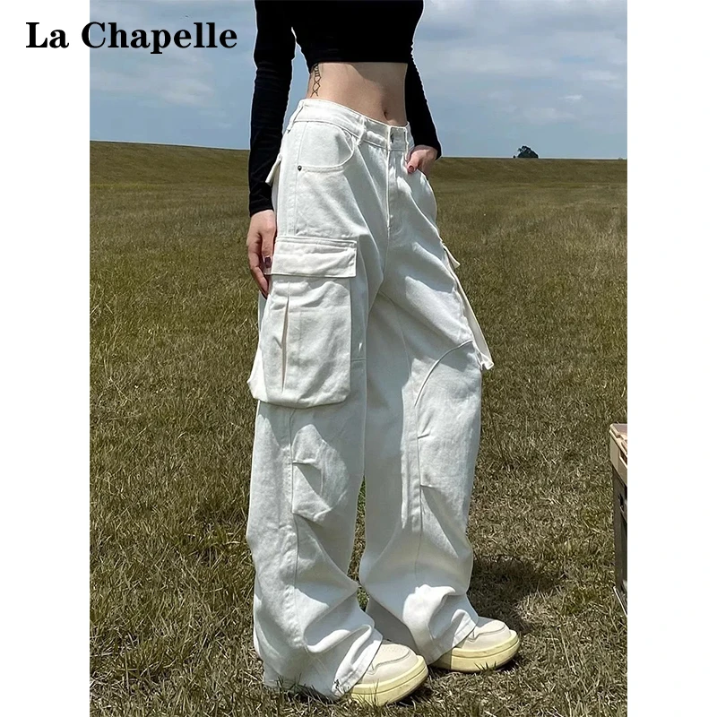 La Chapelle/拉夏贝尔辣妹直筒多口袋工装裤女2025春秋阔腿牛仔裤