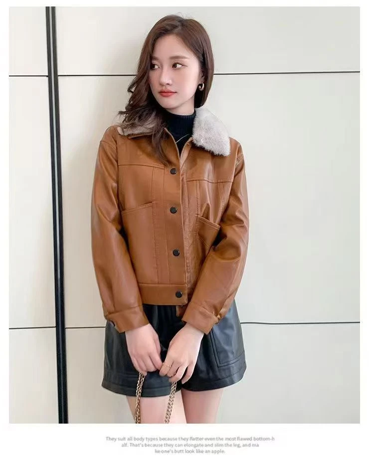 春秋新款加绒加厚女士皮衣外套LL