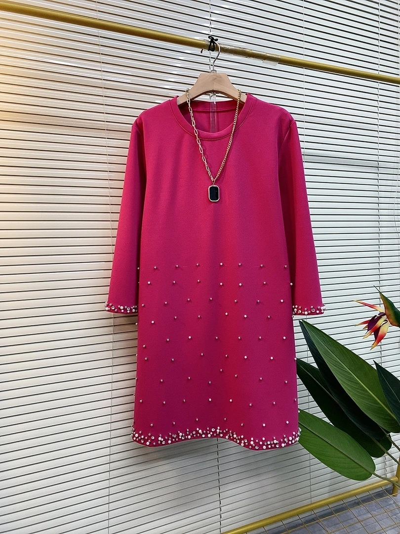 早春新款大码女装时尚气质重工钉珠洋气显瘦连衣裙