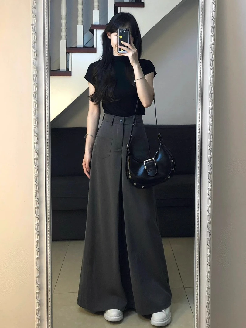 商场同款爆款2025新款夏时尚减龄短袖赫本风简约西装阔腿两件套装