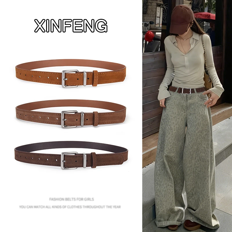 皮带女款2025新款女士皮带休闲女绒面西部风时尚百搭针扣女款腰带