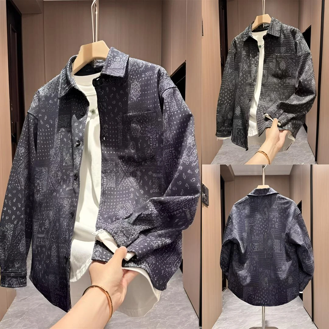 秋季新款男士牛仔民族风立体百搭复古宽松潮流休闲上衣外套春秋