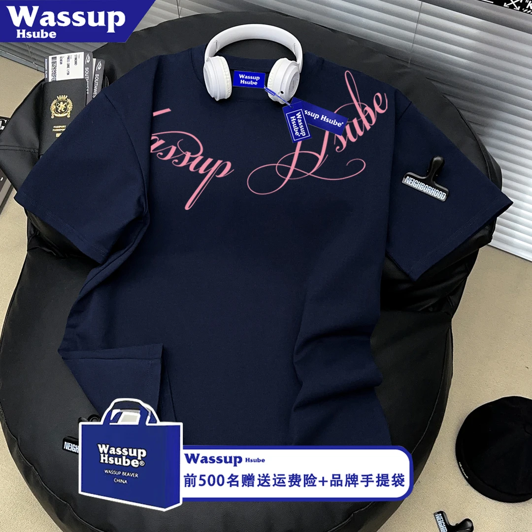 WASSUP HSUBE潮牌字母印花纯棉短袖T恤男设计感宽松百搭学生上衣