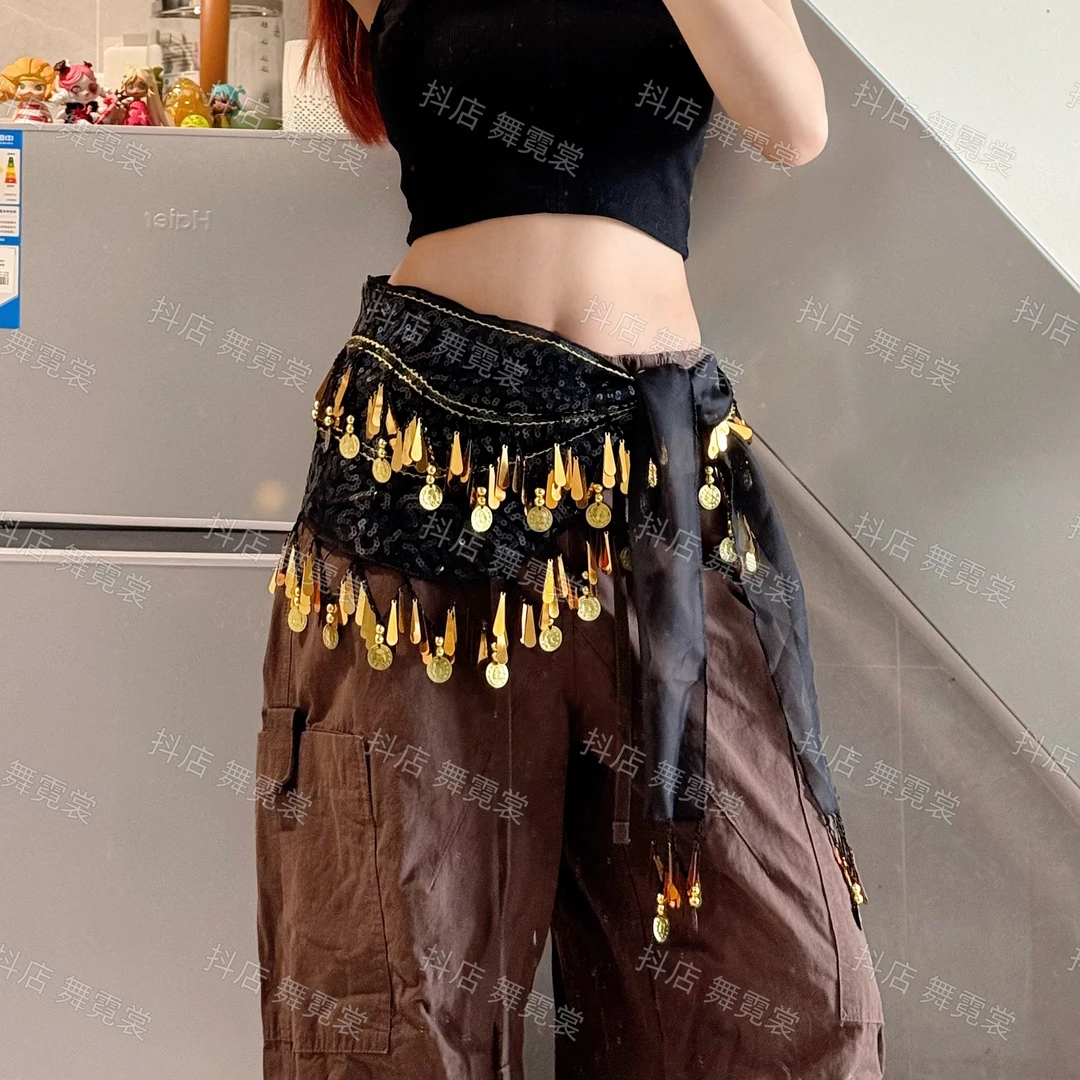 爵士舞新款韩舞屁帘肚皮舞亮片腰链演出臀巾smart女团打歌服腰搭