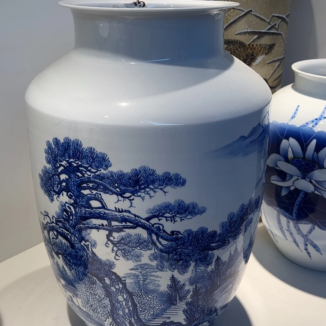 陶摆件46cm雅居图冬瓜瓶