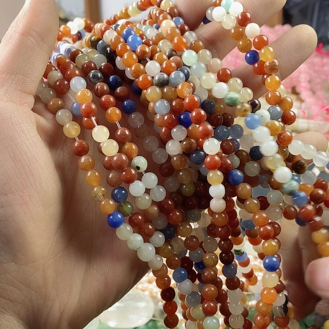 玛瑙/玉髓珠宝半成品合金一条天然4mm东岭玉混珠A08