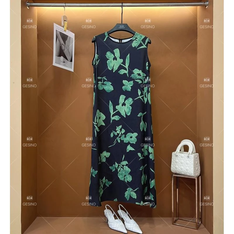 【李娜】新款复古时尚百搭印花无袖连衣裙 H-062