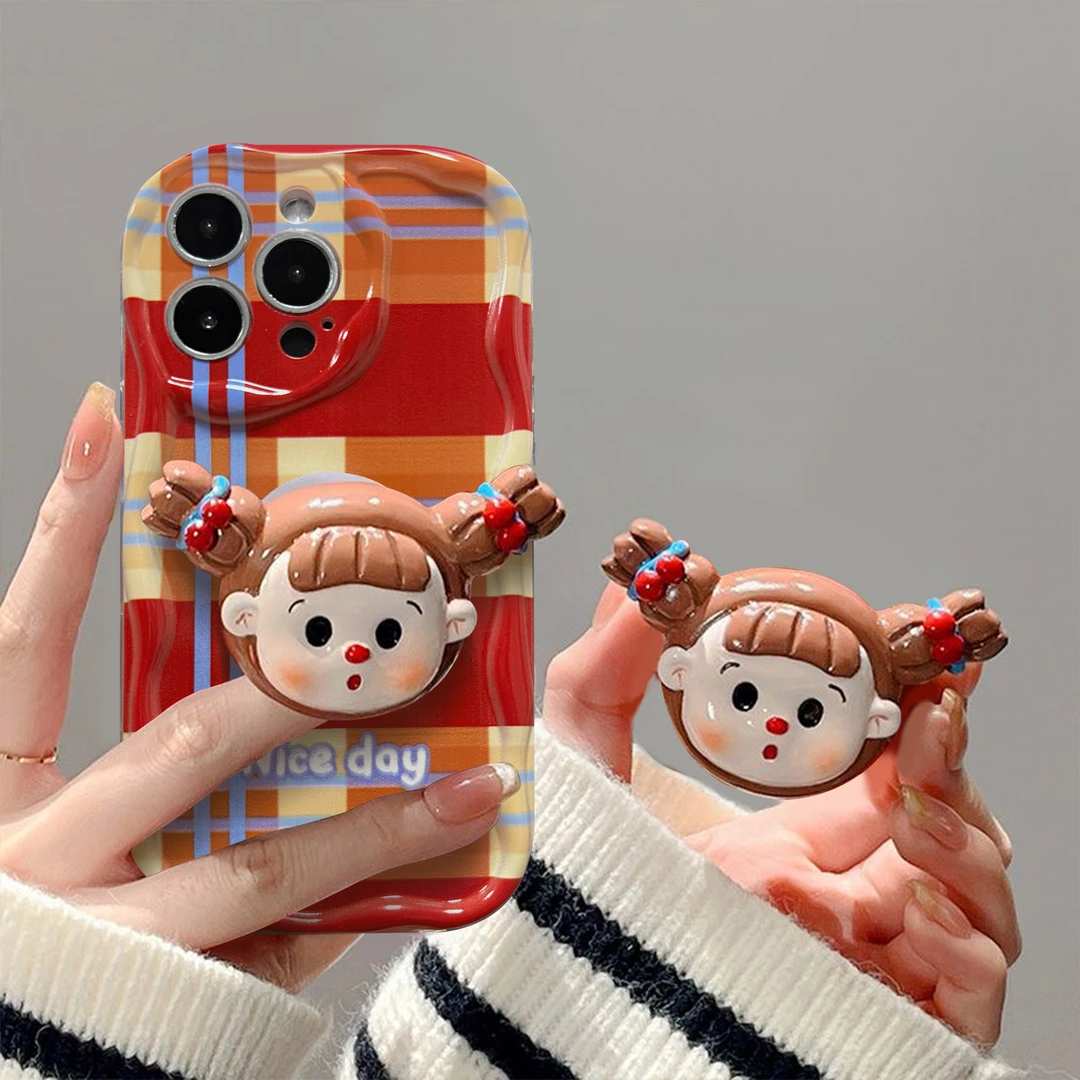 可爱辫子女孩适用华为mate60苹果oppo小米15防摔vivo手机壳