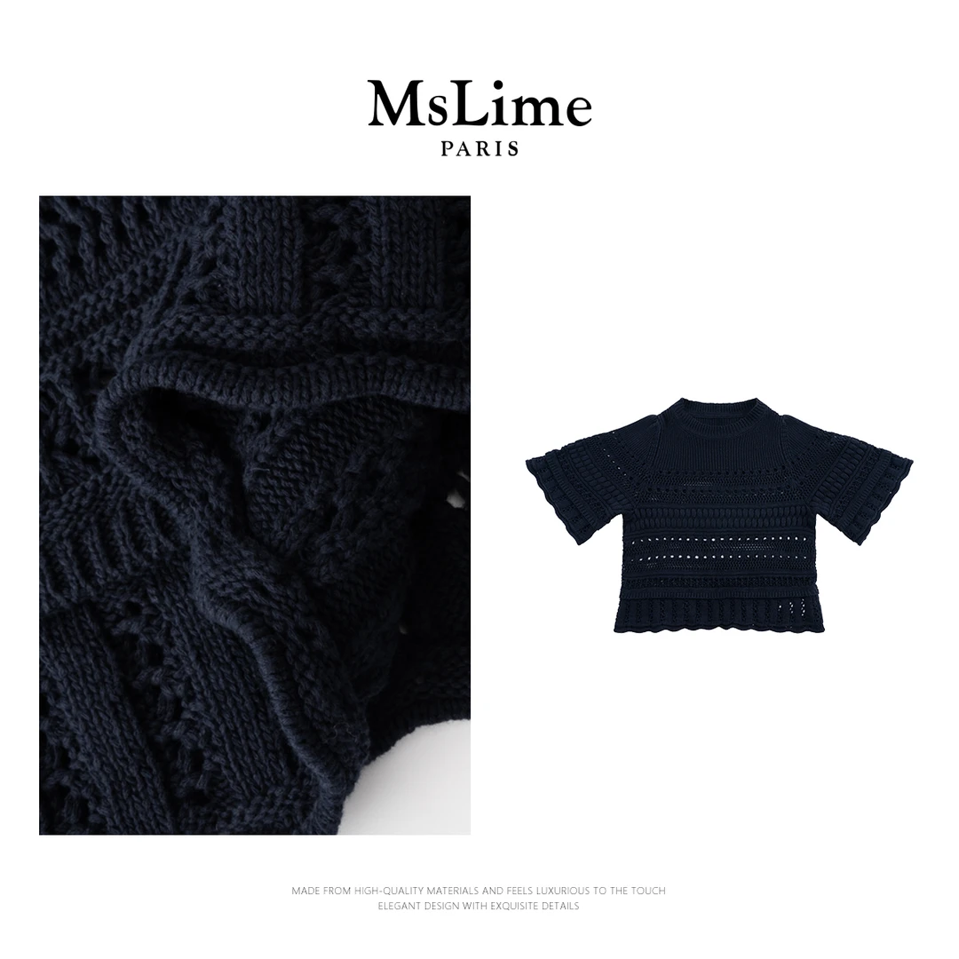 王嬛嬛MsLime25年夏款【Max】100%进口棉时尚双色针织上衣 HD2C0097