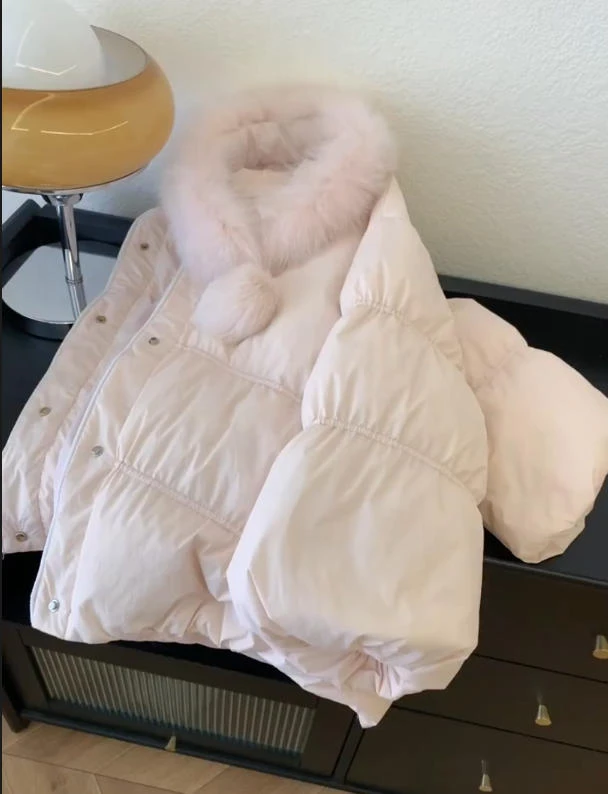 韩系多巴胺粉色保暖短款棉服外套女冬季新款宽松小个子面包服外套