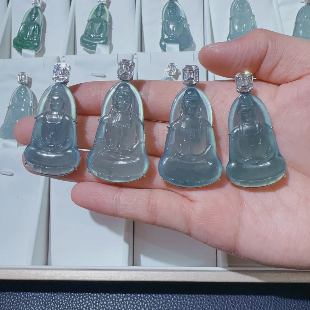 【直播间专属】天然A货翡翠高冰天空蓝观音一刀切/发其一GD0280025