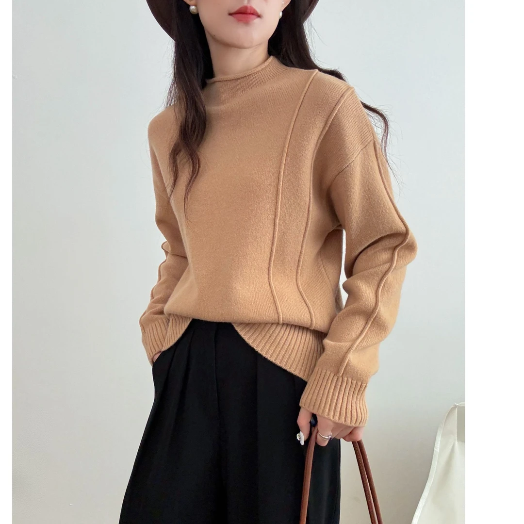 羊毛打底衫休闲慵懒减龄风加厚气质欧货立领纯色针织衫长袖时尚