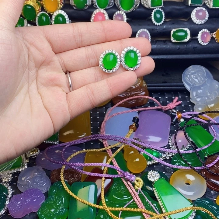 倾***落玛瑙/玉髓合金耳钉