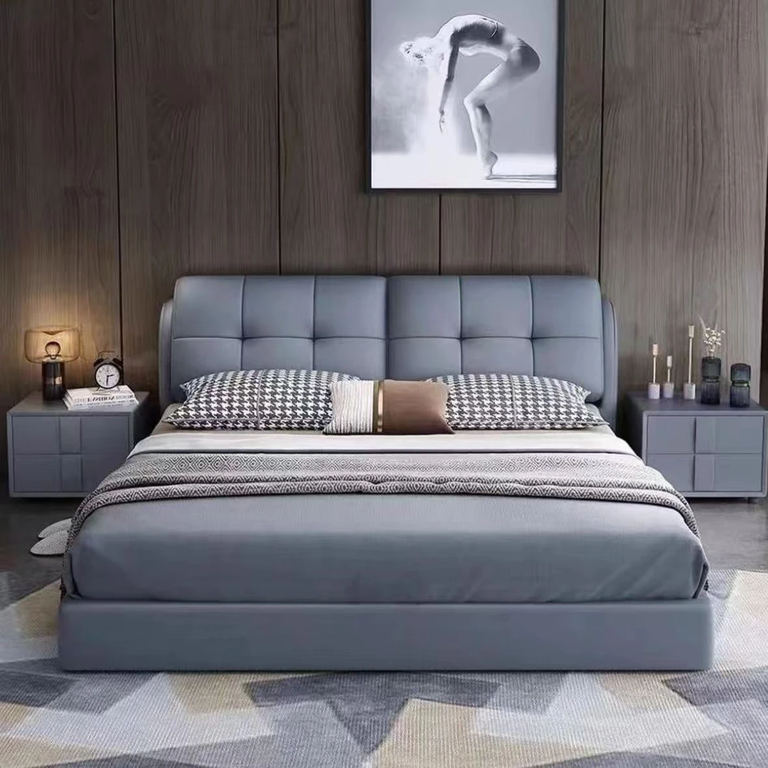 G2#齐边款软包床简约轻奢卧室床小户型软皮床靠包