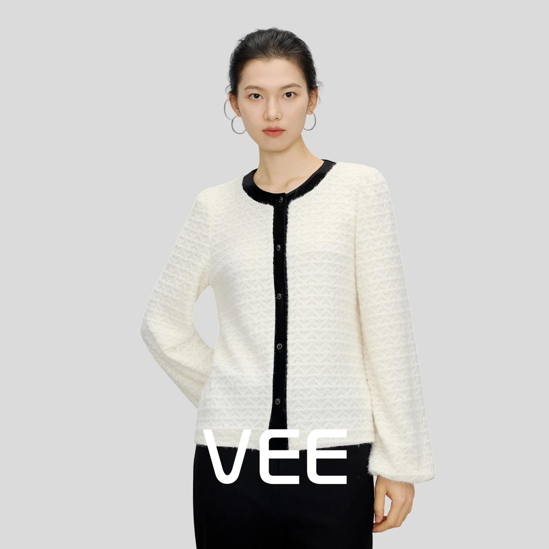 VEE【克拉恋人】轻奢小香撞色拼接蕾丝衫女秋冬新款套头长袖上衣