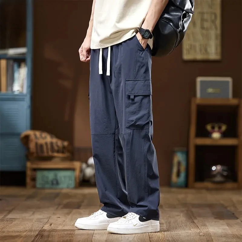 美式潮牌冰丝工装裤子男宽松直筒阔腿裤2025夏季薄款运动休闲长裤