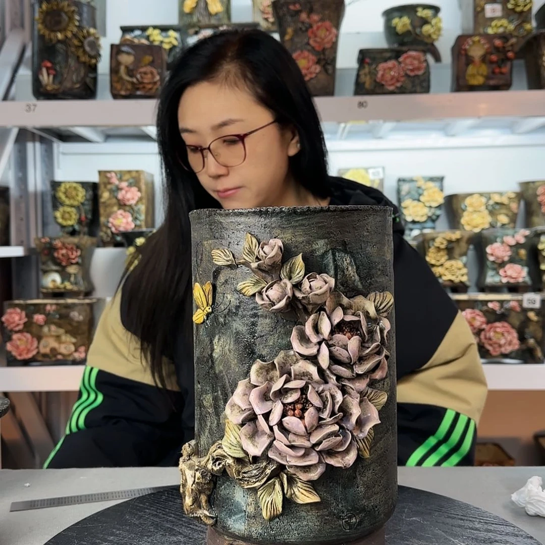 红陶高***攀青藤花器麦饭石花盆