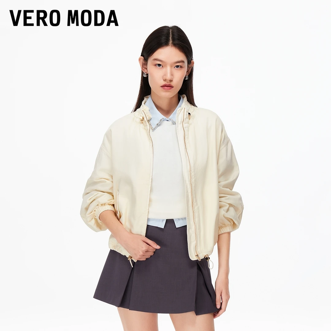 Vero Moda夹克2025秋季新款纯棉领口抽绳宽松外套百搭325354001