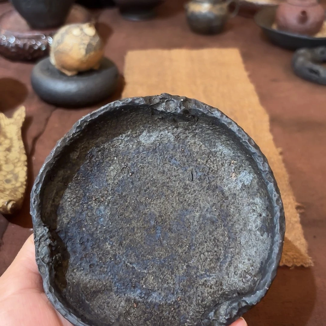 黑淘泥柴烧壶承直径12