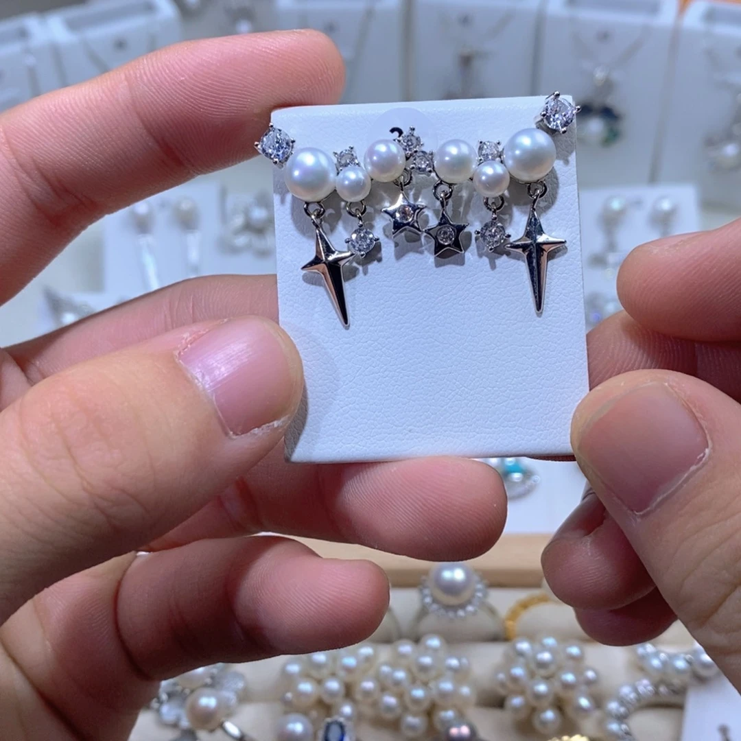 耳坠银S925镶嵌淡水珍珠