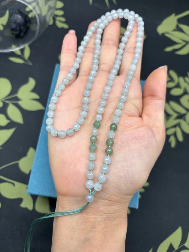 高档天然缅甸A货翡翠老坑冰晴水圆珠4.5mm玉石挂件绳长链项链百搭