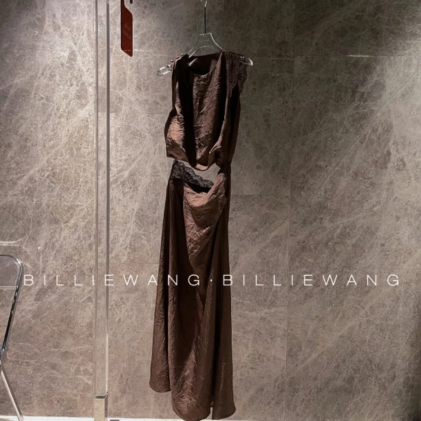 BW独立设计师高定系列｜巨美肌理纹醋酸漏腰蕾丝拼接连衣裙