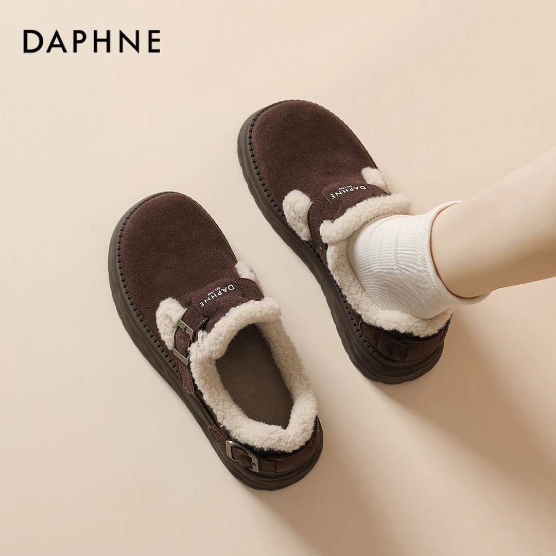 达芙妮棉鞋女冬季加绒加厚2025新款厚底勃肯鞋毛毛雪地靴百搭复古